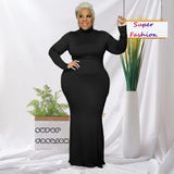 WSFEC XL-5XL Plus Size Dresses For Women Clothing 2022 Autumn Winter Solid Long Sleeve Bodycon Sexy Casual Long Dress Dropshipping 