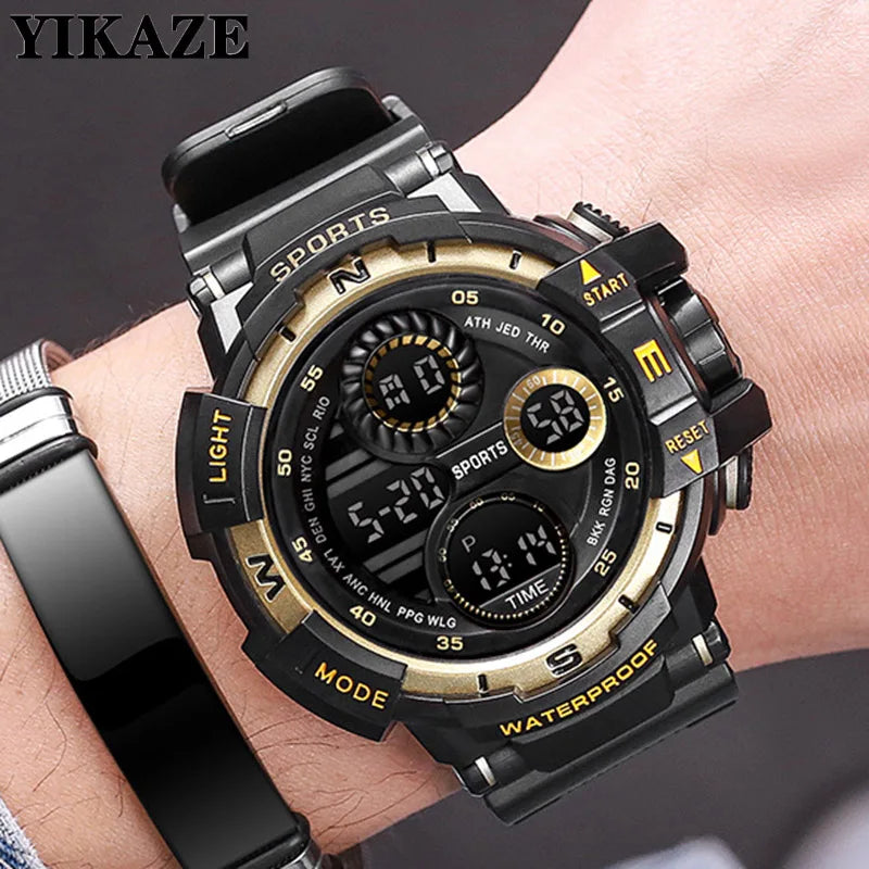 YIKAZE-Relógio Digital Militar Masculino, ao ar livre, Esportes, Impermeável, Luminoso, Cronógrafo, Relógio, Eletrônico, Estudante