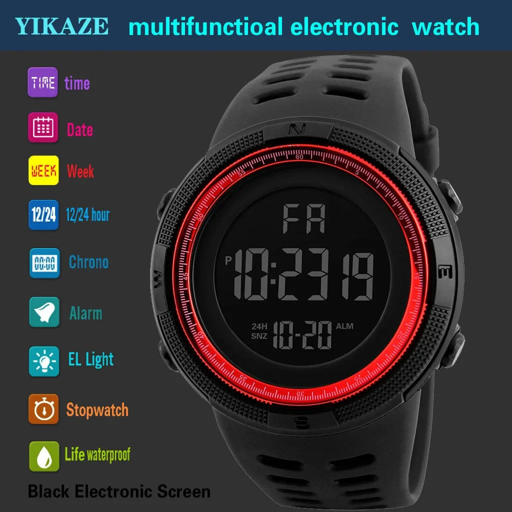 Reloj de pulsera deportivo militar YIKAZE-Y01 para hombre, reloj digital multifuncional, resistente al agua, reloj electrónico para estudiantes, reloj de pulsera masculino. 
