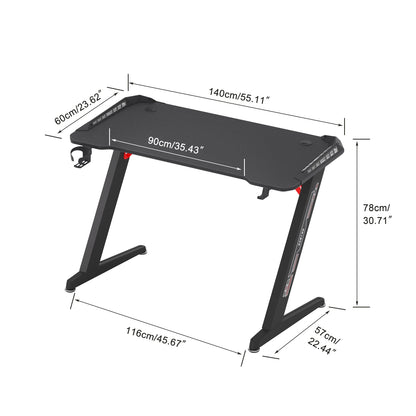 Z-Shaped Computer Gaming Desk, RGB LED Lights, Home Office Table, X-Large, 140cm 