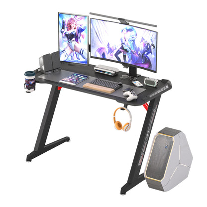 Z-Shaped Computer Gaming Desk, RGB LED Lights, Home Office Table, X-Large, 140cm 