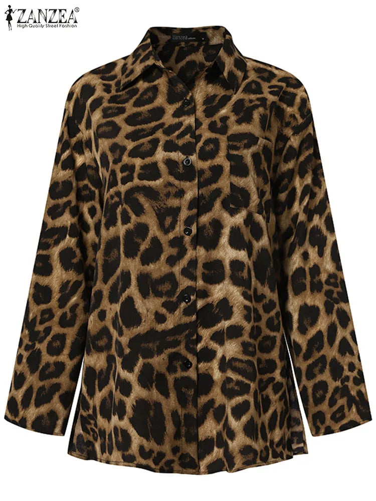 Zanzea vintage 2 pçs conjuntos de calças 2024 verão moda feminina leopardo impresso casual solto topos e calças outfits perna larga conjuntos