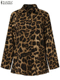 Zanzea vintage 2 pçs conjuntos de calças 2024 verão moda feminina leopardo impresso casual solto topos e calças outfits perna larga conjuntos