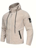 Chaqueta cortavientos informal con capucha para hombre: poliéster ligero e impermeable, con cremallera, color liso y bolsillos | Versátil para todas las estaciones