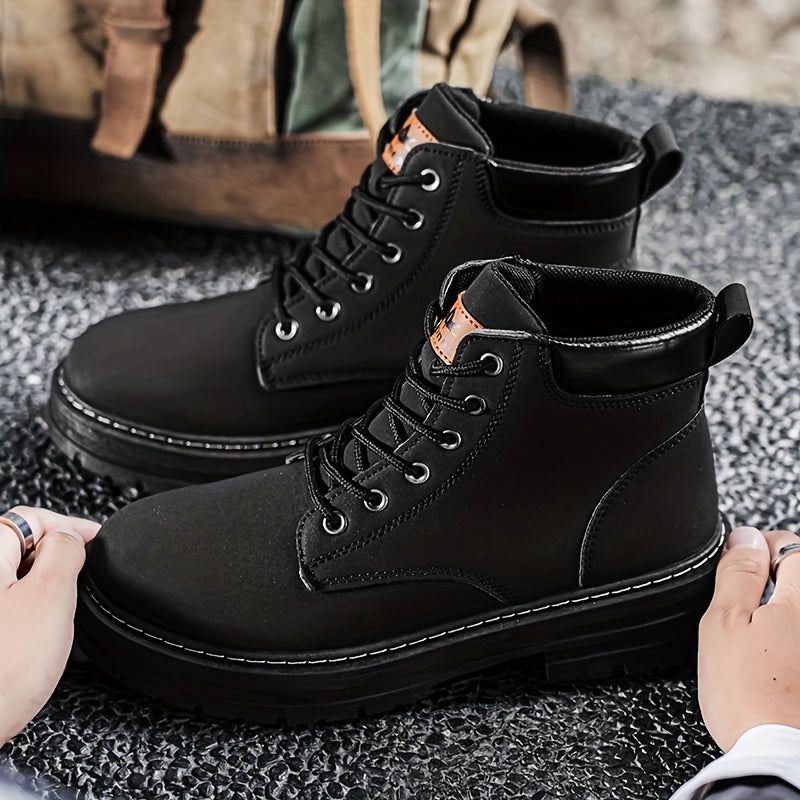 Men's Casual Ankle Boots - Versatile Lace-Up Shoes for Outdoor, Hiking & Casual Attire, Durable Faux Leather with Non-Slip Sole
