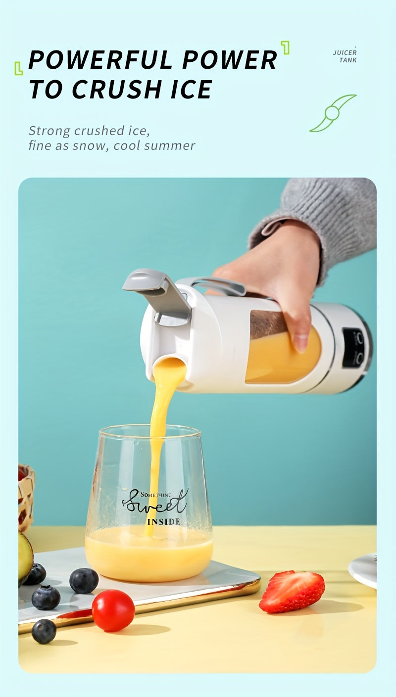 1pc, USB Rechargeable Portable Juicer, Mini Blender, Mini Ice Crusher With Three Modes, Digital Display And 12- Blades, Easy-to-Clean, Suitable For Travel, Fresh Juice Maker, Kitchen Stuff