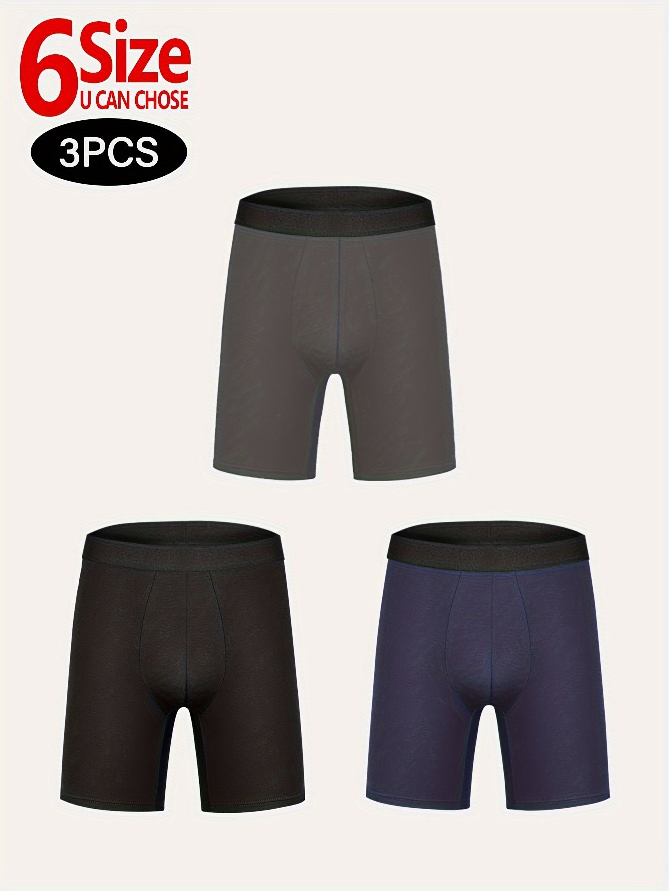 3pcs Men's Modal Long Boxer Briefs - Stretchy, Breathable &amp; Comfort Fit Underwear, Machine Washable