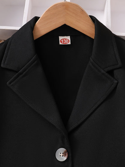 Conjunto elegante de otoño para niña de 3 piezas: blazer corto de poliéster con cinturón, camisola sin mangas, pantalón recto, corte entallado, color liso, ideal para primavera/otoño.
