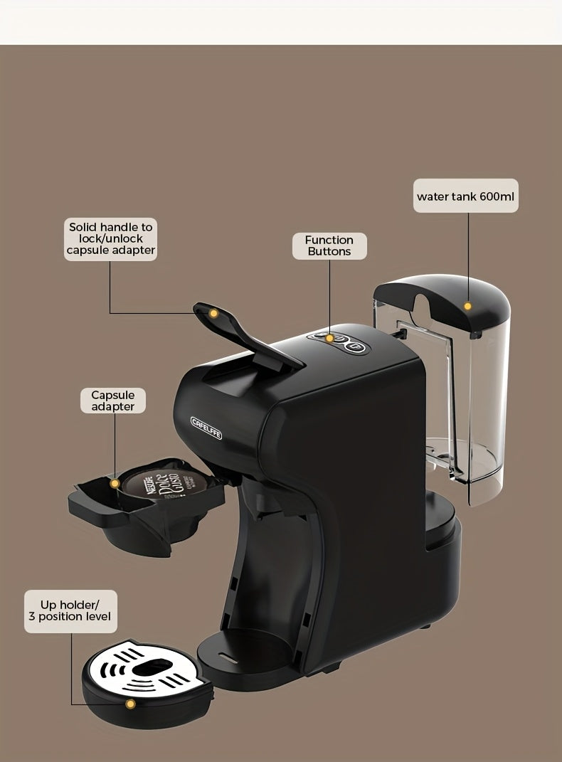 Cafetera de cápsulas 3 en 1 CAFELFFE, control de temperatura (caliente/frío), calentamiento, compatible con Dolce Gusto y café molido, cafetera automática para la cocina del hogar, gran regalo para Halloween, Navidad o Año Nuevo