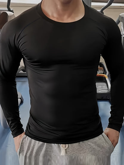 3pcs Men's Athletic Compression Long Sleeve Tops - Quick Dry, Moisture-Wicking & Breathable, High Stretch for Running, Yoga & Outdoor Activities, Casual, Sweat-wicking, Movement Style, Going Out Occasion, Leisure Outing Occas