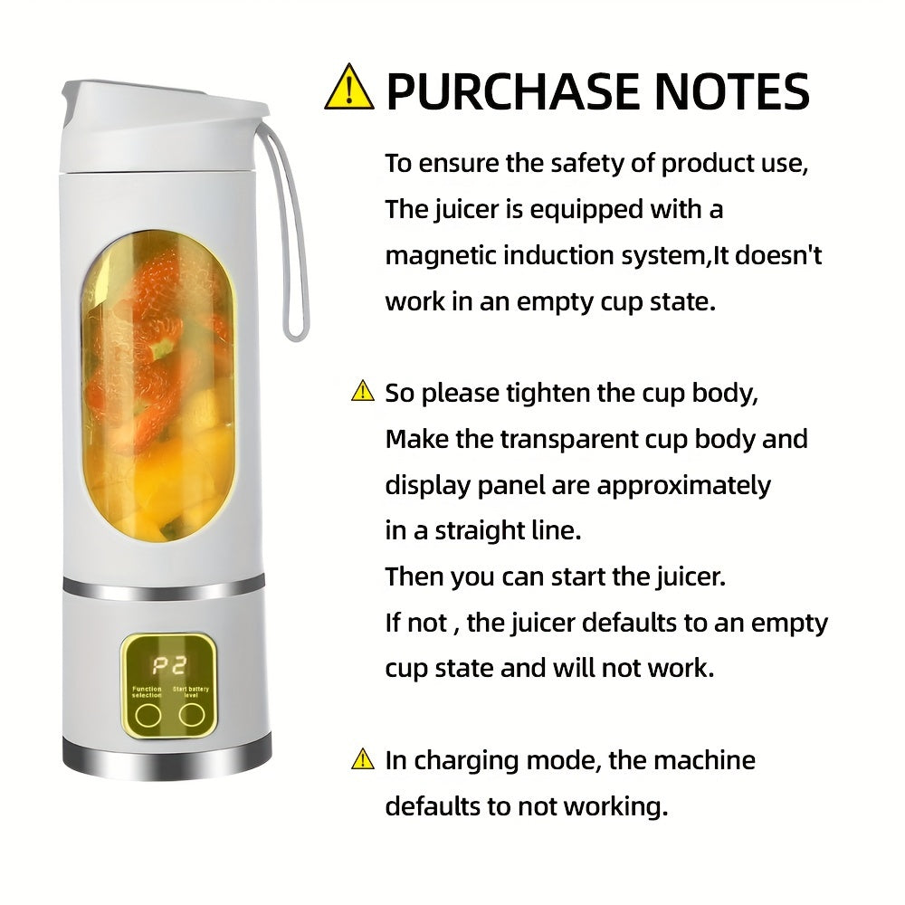 1pc, USB Rechargeable Portable Juicer, Mini Blender, Mini Ice Crusher With Three Modes, Digital Display And 12- Blades, Easy-to-Clean, Suitable For Travel, Fresh Juice Maker, Kitchen Stuff