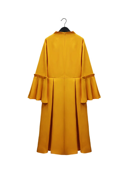 Plus Size Solid Color Dress, Elegant Flare Sleeve V Neck Dress For Spring & Fall, Women's Plus Size Clothing