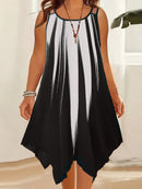 Plus Size Ombre Print Cami Dress, Vacation Style Asymmetrical Hem Sleeveless Crew Neck Dual Strap Dress For Spring & Summer, Women's Plus Size Clothing