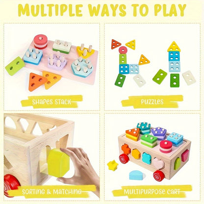 MUWANZI Wooden Shape Sorter Car Toy with Matching Blocks - Early Education Puzzle Sorting Game for Kids - Christmas, Halloween, Holiday Gift