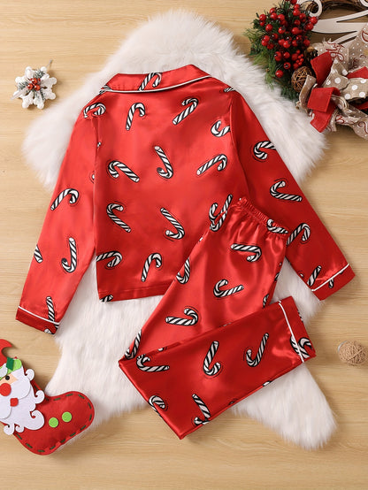 2pcs Set Spring New Year Welcome New Year Flame-retardant Fabric New Year Style Girls Flame-retardant Cardigan with Red Print Casual Long Sleeve Long Pants Pajama Set
