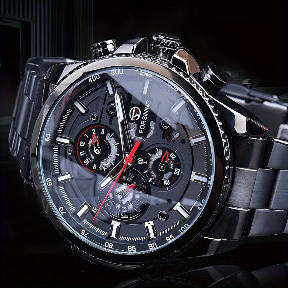 F0RSINING Men's Automatic Mechanical Watch with Calendar - Stainless Steel Band, Zinc Alloy Case, Business Style