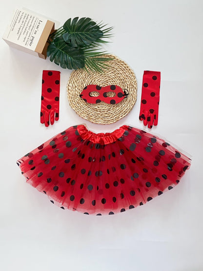 Adorable Ladybug Costume Set for Girls - 3pcs Superhero Beetle Dress-Up with Tutu Skirt, Gloves & Headband - Perfect for Halloween & Parties