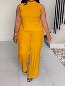 QF2364 Solid Color Summer Sleeveless Casual Suit