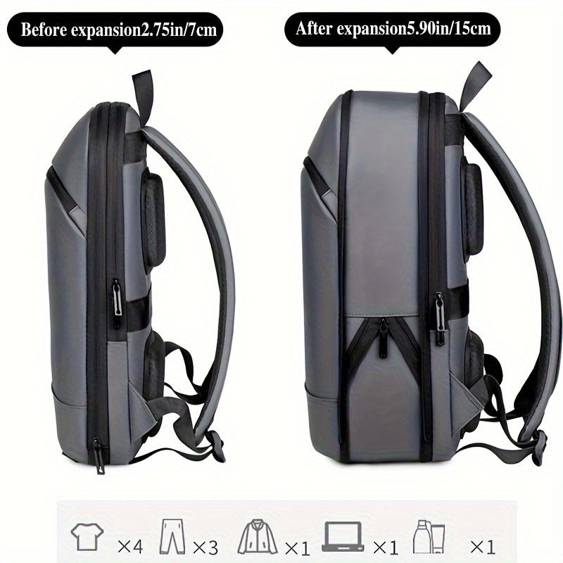 1pc Men's Solid Color Business Backpack, Commuter Bag With Trolley Strap, Casual Daypack For Going Out &amp; Leisure Travel, Waterproof 15-in Laptop Bag