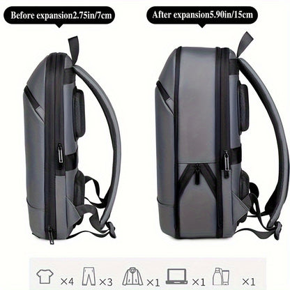 1pc Men's Solid Color Business Backpack, Commuter Bag With Trolley Strap, Casual Daypack For Going Out & Leisure Travel, Waterproof 15-in Laptop Bag