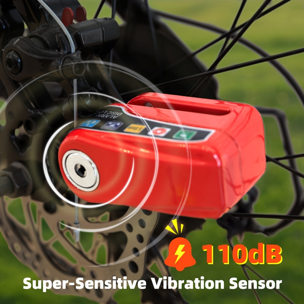 High Decibel Alarm Disc Lock for Bikes, Heavy-Duty Anti-Theft Motorcycle Lock with Motion Sensor - Waterproof Zinc Alloy Bicycle Disc Brake Lock with 2 Keys and Hex Wrench for Outdoor Generator, Scooter, Tricycle, Baby Carria