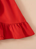 HWMFSNHFZ Elegant Girls Solid Ruffle Trim Sleeveless Belted Dress Summer Clothes Party