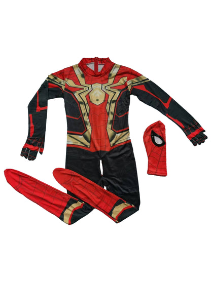 Spider-Boy Inspired Superhero Costume - Stretchy Geometric Web Pattern Bodysuit with Back Zipper, Perfect for Halloween & Christmas Storytelling Parties