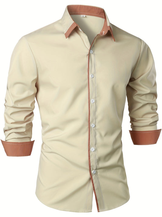 Camisa informal de manga larga con botones en contraste para hombre, estilo maduro, primavera-otoño