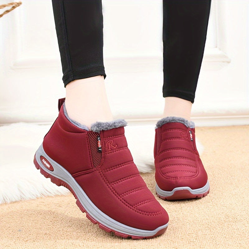 Cozy & Stylish Women's Winter Boots - Waterproof, Non-Slip, Warm Fleece-Lined Slip-On Sneakers with Soft Sole for Comfortable Walking | Casual Low-Top Design, Solid Color, Easy Care