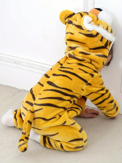 Lindo disfraz de tigre bebé para Halloween: mono unisex con capucha para cosplay y calidez.