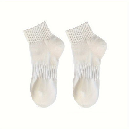 6 Pairs CozyFit Women's Winter Short Tube Socks - Soft Polyester Knit Sports Ankle Socks with Spandex, Solid Color, Comfortable Casual Daily Wear