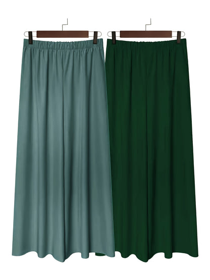 Plus Size - 2pcs Plus Size Wide-Leg Culottes - Casual High-Waist Pants with Elastic Waistband, Non-Stretch Fabric, Solid Color, Relaxed Fit for Spring/Summer/Fall, Casual Attire|Elastic Waistband Pants|Nonstretch Fabric