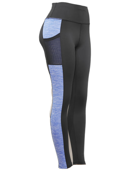 [1pc Women'S High Waist Yoga Leggings] 1pc Women'S High Waist Yoga Leggings with Contrast Color Pocket, Soft Stretchable Polyester Knit Sports Pants, Breathable Activewear for All Seasons