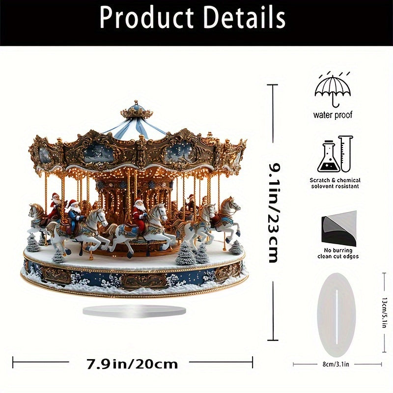 Boho Style Acrylic Carousel Music Box with Santa Claus Theme – Tabletop Decorative Sign & Plaque, Multipurpose Santa Rotating Merry-Go-Round, Ideal for Home & Office Display, Perfect Christmas Gift – 1 Piece