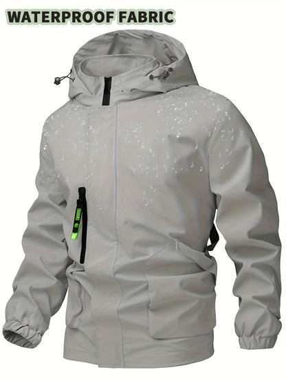 Chaqueta cortavientos de color liso con capucha para hombre, abrigo impermeable informal, ropa de exterior para primavera y otoño.
