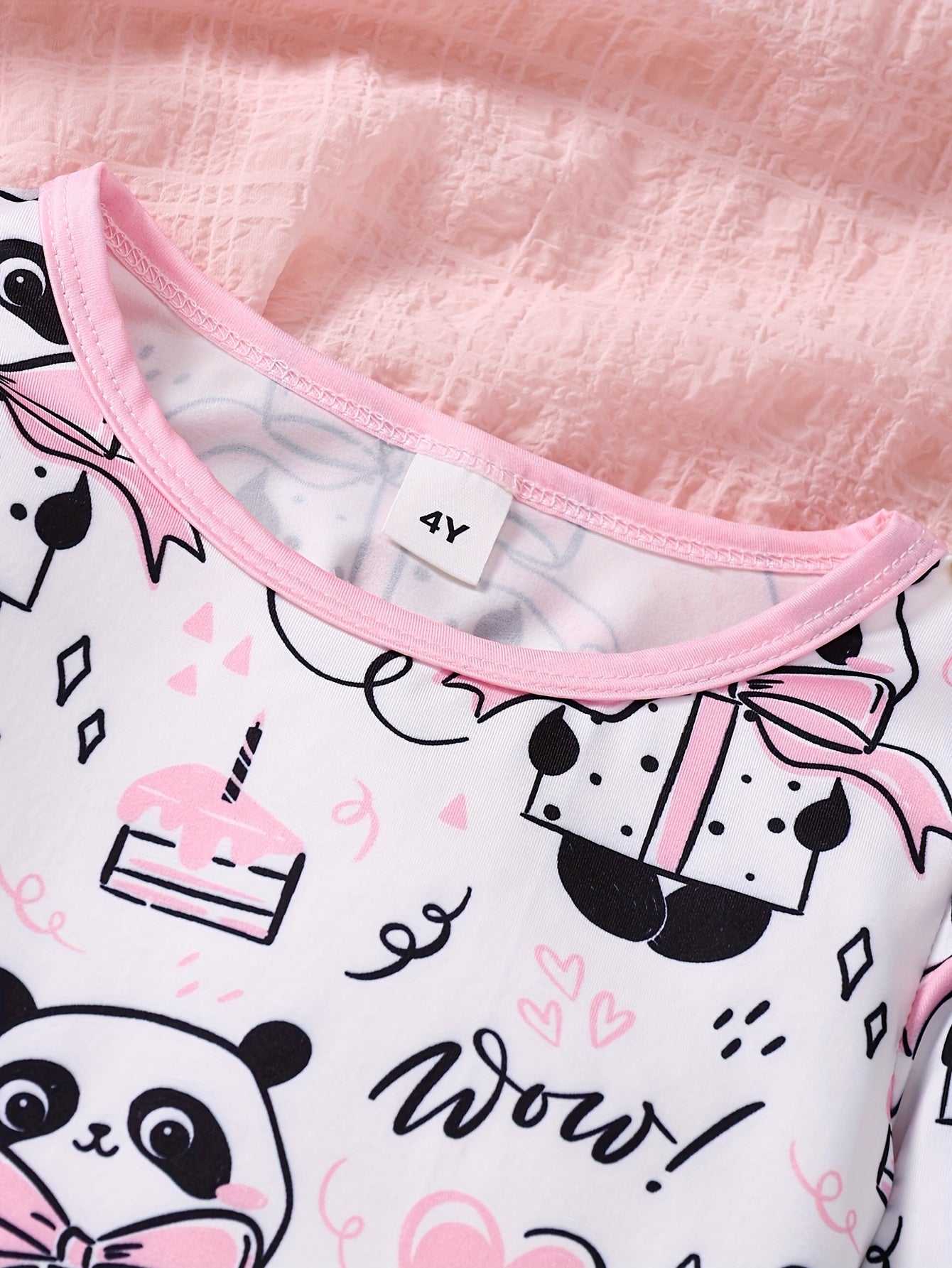 Autumn and Winter 2pcs Set for Girls, Cartoon Cute Panda Love Letters Cake Pattern Printed Round Neck Sweater, Long Sleeve with Drawstring and Elastic Pants, Casual and Comfortable Body-hugging Pajama Set