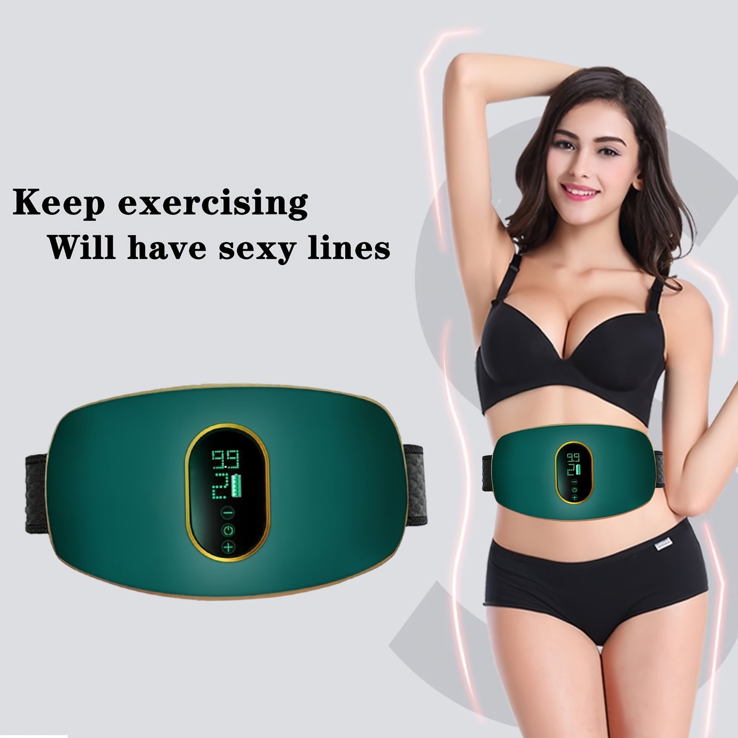 Cinturón de masaje multifuncional, equipo de fitness de cuerpo completo recargable por USB, fabricado con plástico sin fragancia, con una batería de litio de 250 mAh, diseñado para hacer ejercicio y masajes.