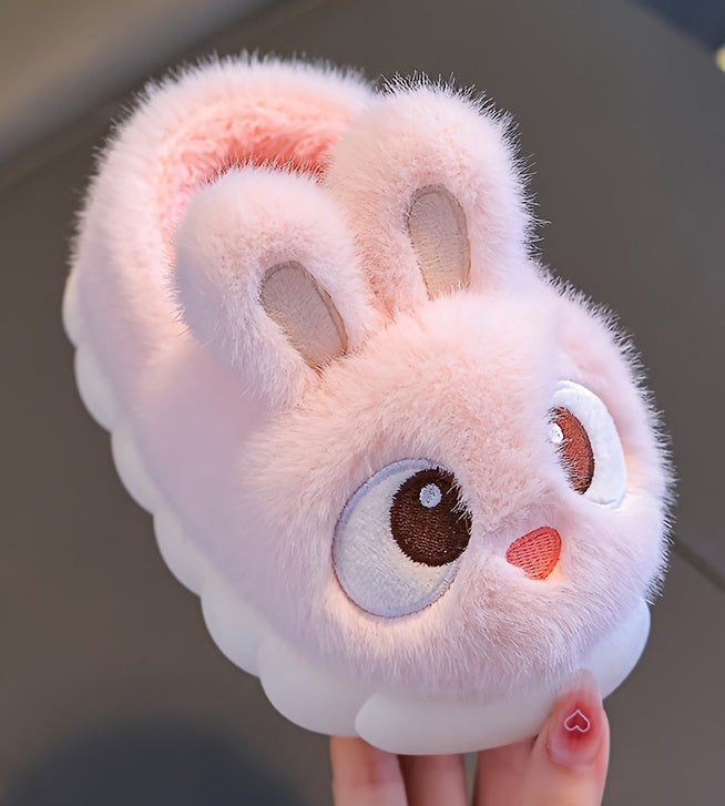 Cartoon Rabbit Fluffy Warm Shoes - Unisex Winter Thermal Slip-Ons, Anti-Slip Rubber Sole, Soft Plush Fabric Upper, Cozy Fleece Lined Indoor Footwear
