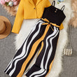 Girl's Outfit: Long Sleeve Short Blazer + Camisole + Striped Jumpsuit Set Includes Belt [Stripe Pattern Is Random], Outdoor Cloth