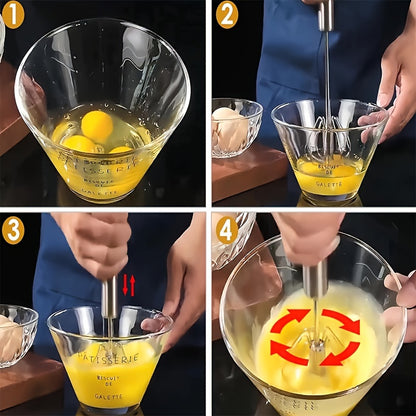 Stainless Steel Multi-Use Whisk & Milk Frother - Hand Push Blender For Baking, Eggs & Cream - Essential Kitchen Gadget