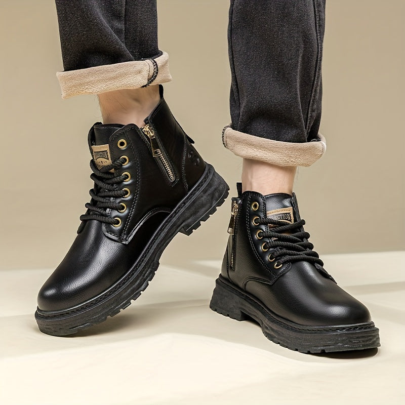 Botas vintage con cordones y cremallera lateral para hombre, resistentes al desgaste y antideslizantes para todas las estaciones.