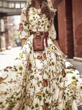 Floral Print Crew Neck Dress, Elegant Half Sleeve Maxi Swing Dress For Spring &amp; Summer, Women's Clothing