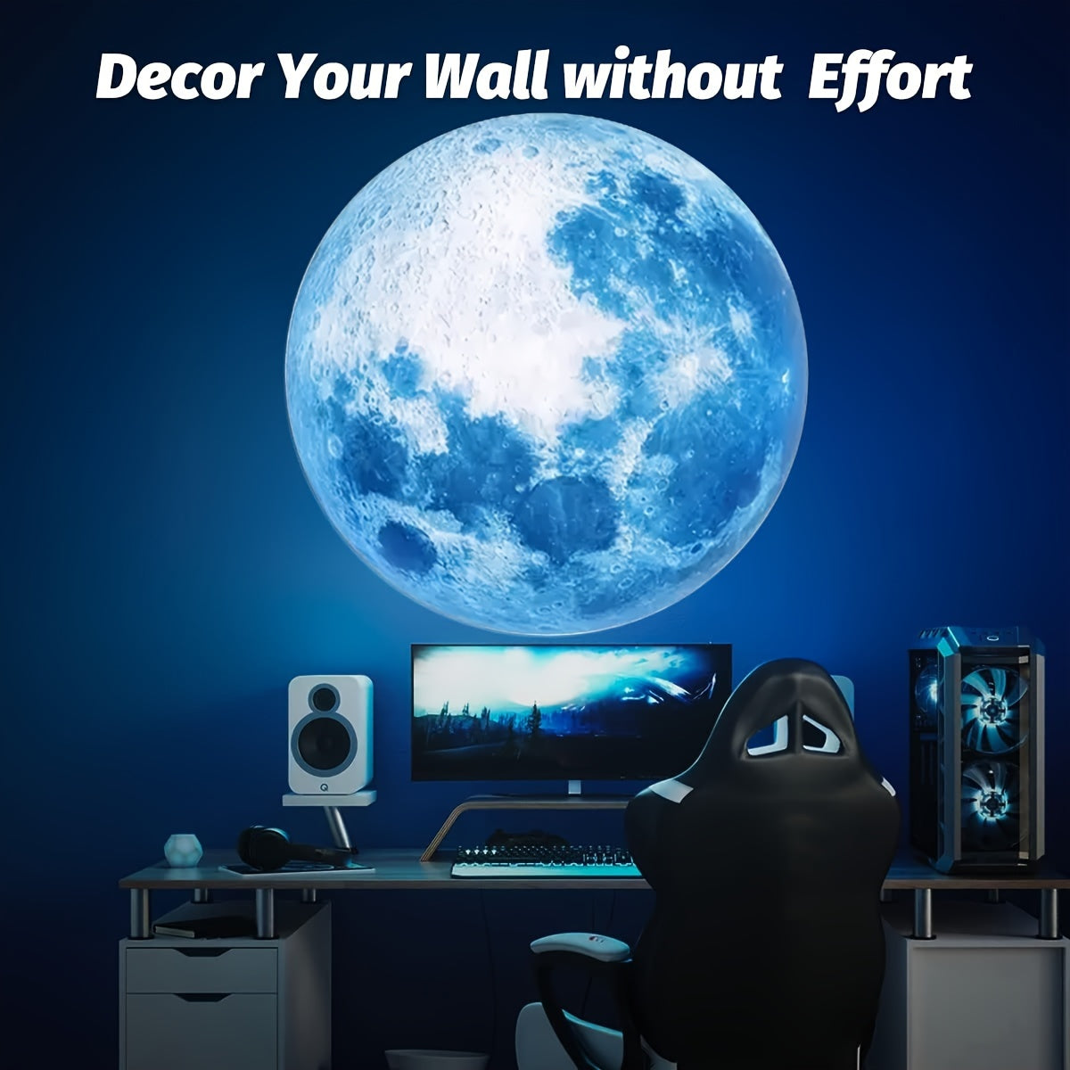 Blue Moon Projector, 360° Rotatable Adjustable LED Light, Moon Atmosphere Projection Lamp, USB Night Light for Home Bedside Table, Bedroom Living Room, Gift, Room Decor, Photo Background, Wall Ceiling Decoration