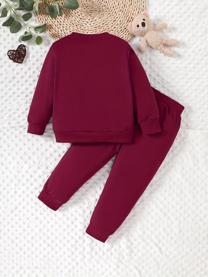 Adorable Bear Print Zip-Up Sweatshirt &amp; Joggers Set for Boys - Cozy Polyester Blend, Machine Washable - Perfect for Fall/Winter, Perfect for Outdoor