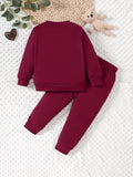 Adorable Bear Print Zip-Up Sweatshirt &amp; Joggers Set for Boys - Cozy Polyester Blend, Machine Washable - Perfect for Fall/Winter, Perfect for Outdoor