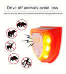 Alarma de seguridad solar para exteriores de 129 dB con sonido de perro ladrando y disparos, luz estroboscópica de advertencia para casa y jardín.