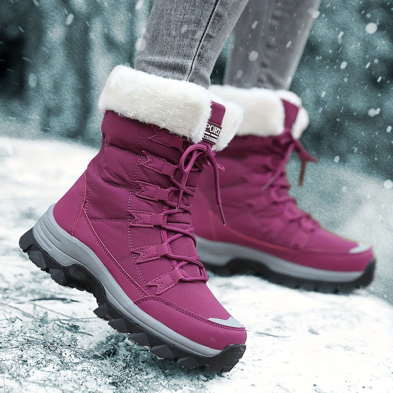 Women's Waterproof Insulated Snow Boots with Faux Fur Lining, Thick Rubber Sole, and Adjustable Laces for Winter Outdoor