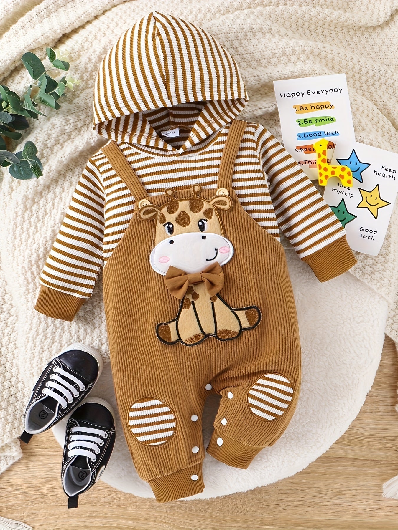 Baby Boys Cute Long Sleeve Cartoon Graphic Hooded Bodysuit 0 Months -18 Months For Winter/fall