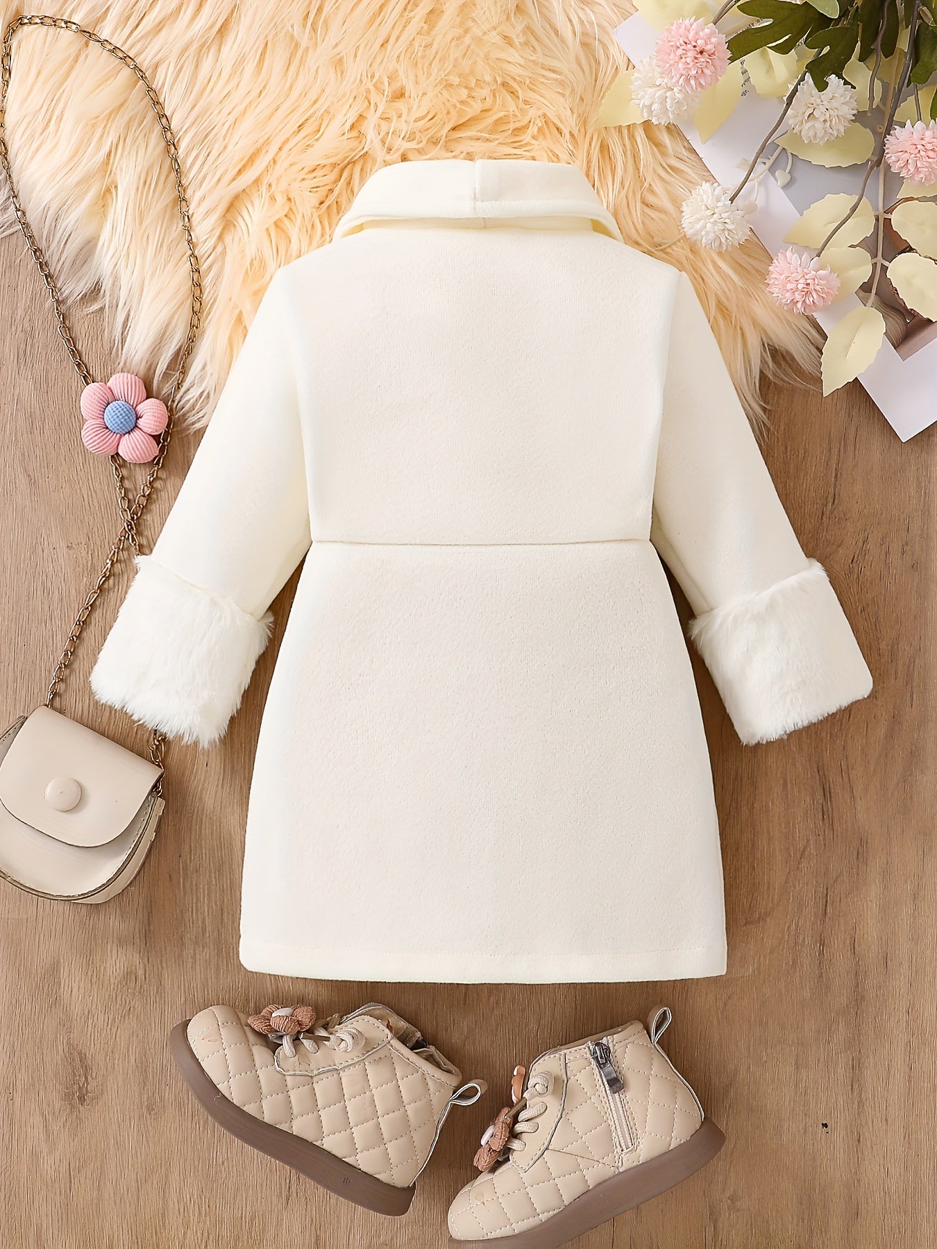 Baby Girls White Lapel Long Sleeve Coat Jacket For Autumn Winter