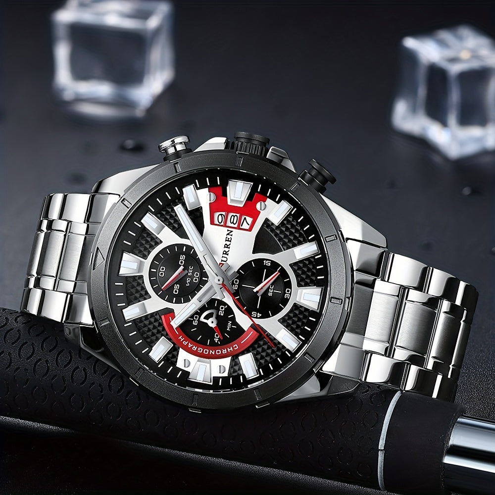 CURREN Reloj con Correa de Acero para Hombre Reloj de Pulsera Impermeable con sincronización Multifuncional Accesorios para Hombre